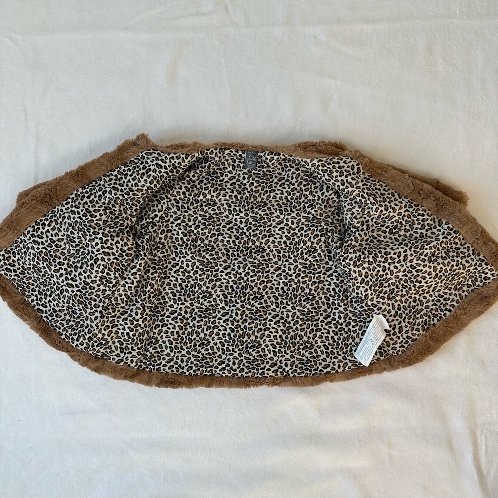 Zara Kids Cotton Furry Teddy Bear Cape Capelet Cheetah Leopard Lined, size 7-8 - Picture 10 of 16